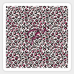 Letter F Monogram & Pink Leopard Print Sticker